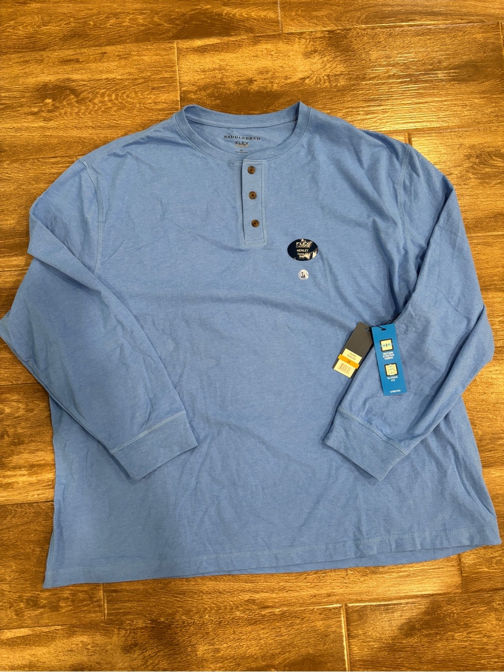 Saddlebred Men's 3X Flex Stretch Light Blue Long Sleeve Henley Shirt Pullover